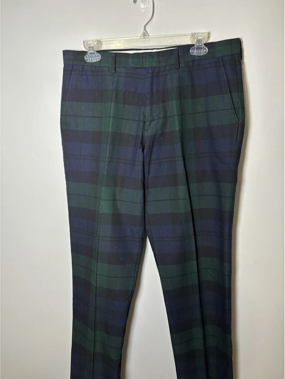 J. Crew Mens Bowery Pant  Slim Tartan  33/34  Black/Green